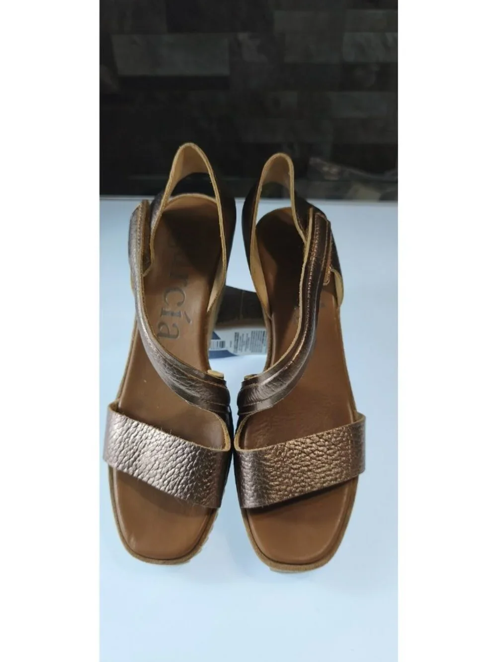 Pedro Garcia Bronze Metallic Wedge Sandals Sz 41 Suede Platform New No Box